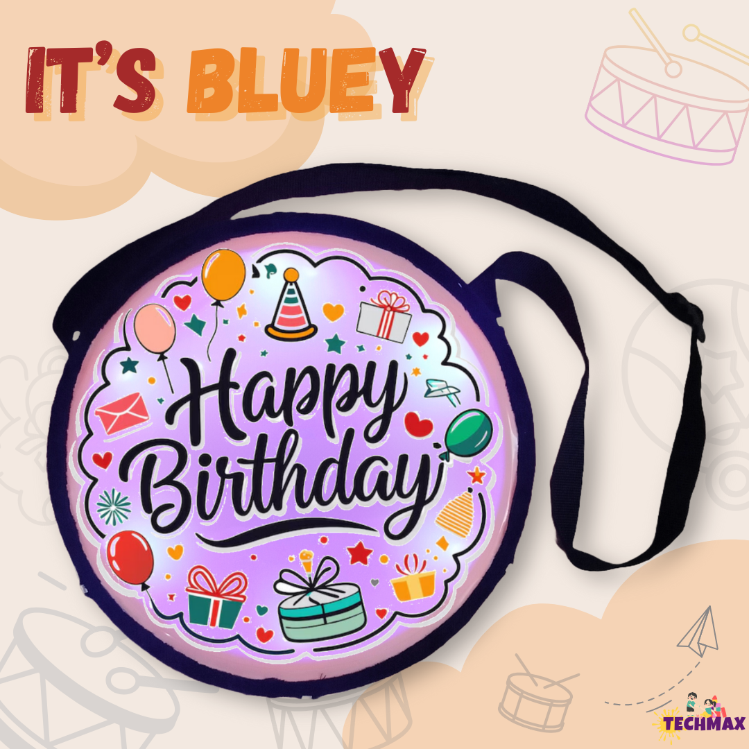 11.5 Inch - Orange - Plastic - Happy Birthday Lighting Drum - Sensor Based - Double Side