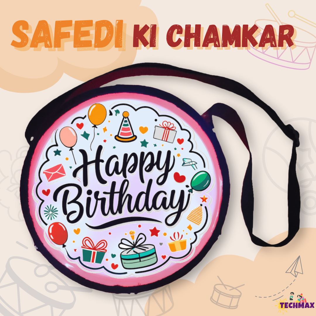 11.5 Inch - Orange - Plastic - Happy Birthday Lighting Drum - Sensor Based - Double Side