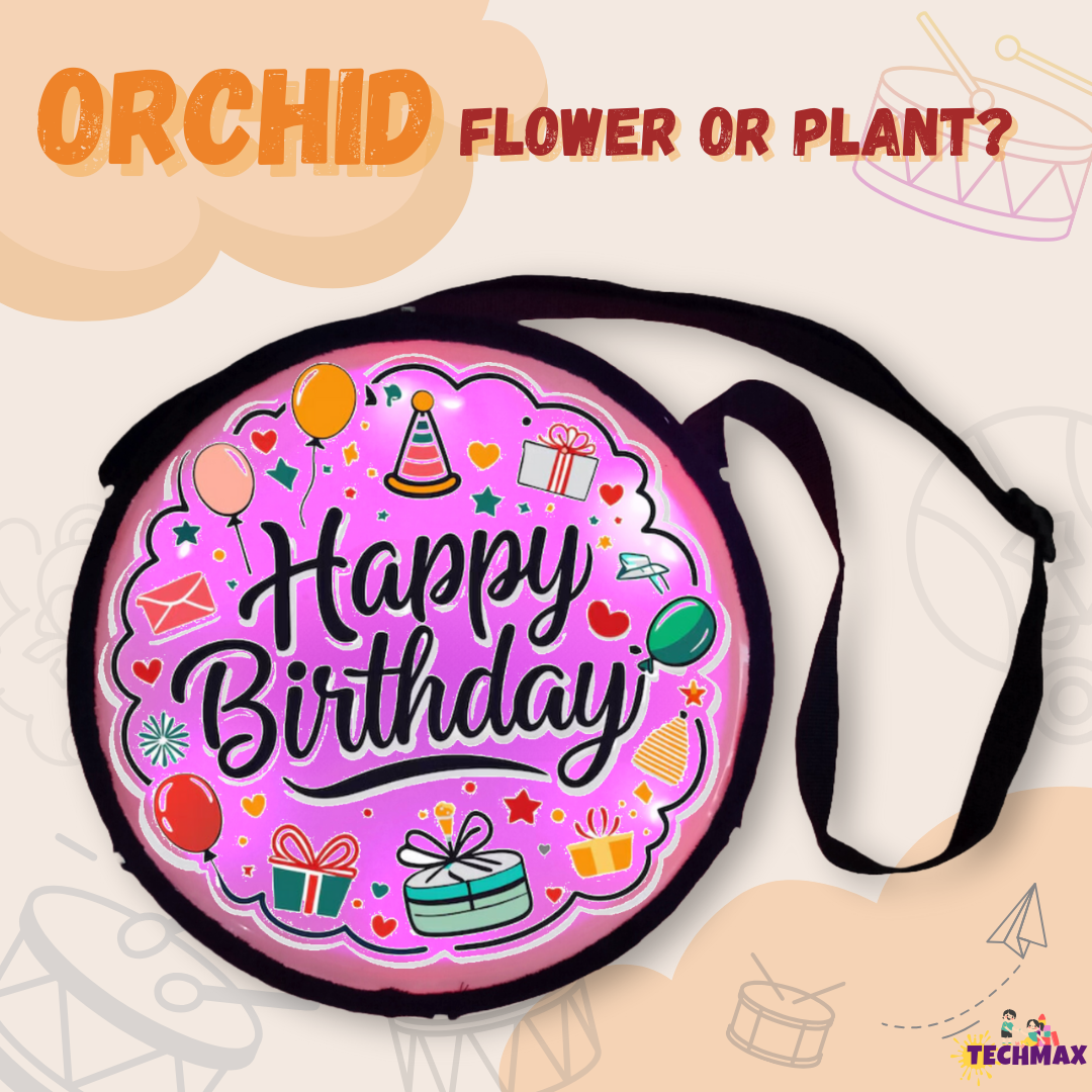 11.5 Inch - Orange - Plastic - Happy Birthday Lighting Drum - Sensor Based - Double Side