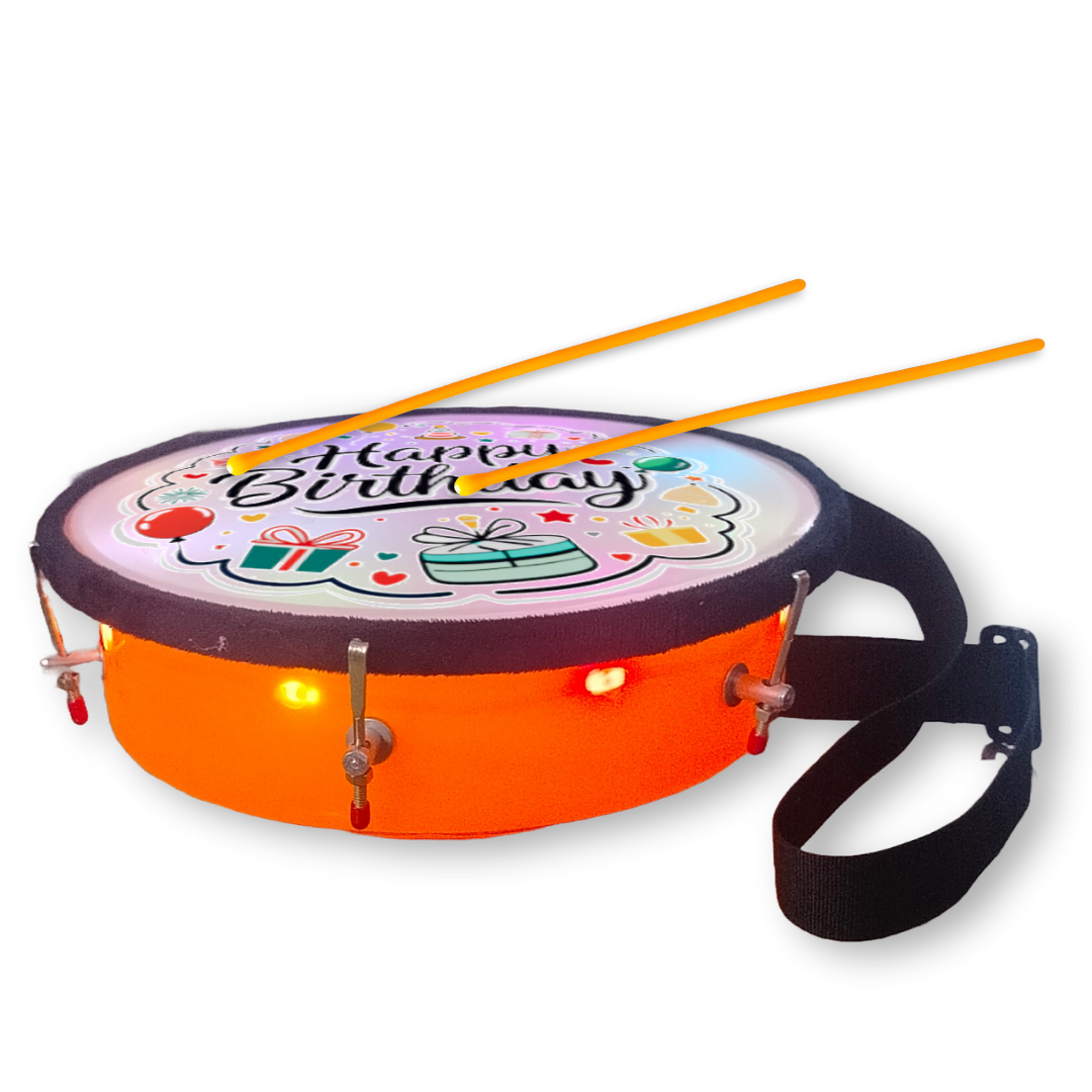 11.5 Inch - Orange - Plastic - Happy Birthday Lighting Drum - Sensor Based - Single Side