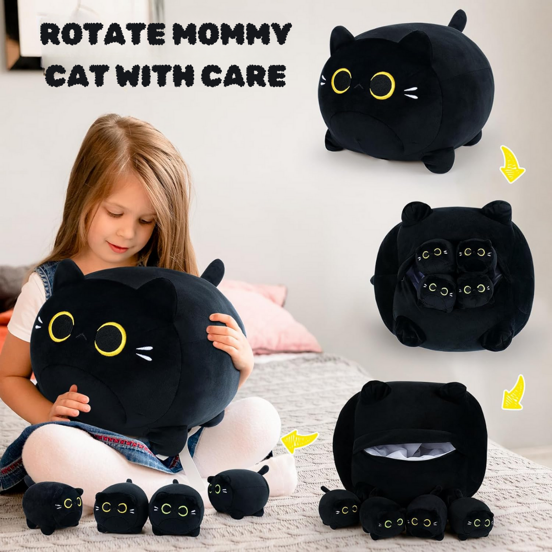 BLACK CAT MOMMY WITH FOUR LITTLE BABIES