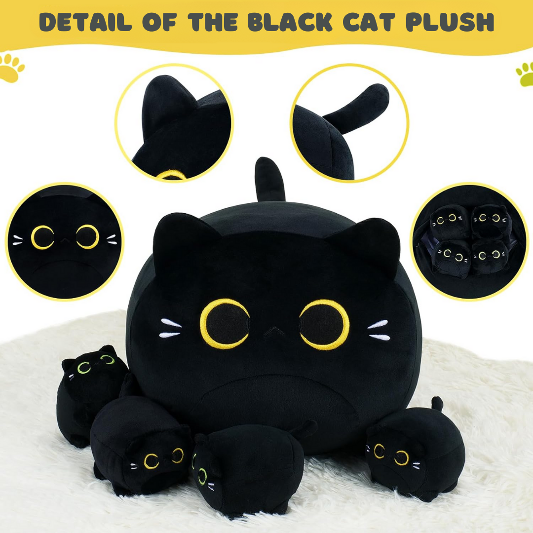 BLACK CAT MOMMY WITH FOUR LITTLE BABIES