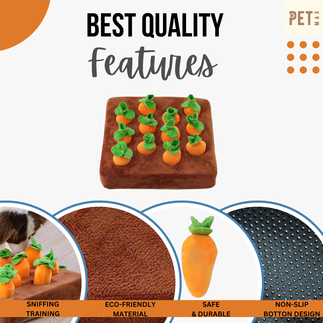 PETMAX Pet Snuffle Mat for Dogs, Stuffed Carrot Plush Feeding Snuffle Mat, Enrichment Pet Foraging mat for Smell Training and Slow Eating, Stress Relief, Dog Puzzle Toys for Small Medium Dogs
