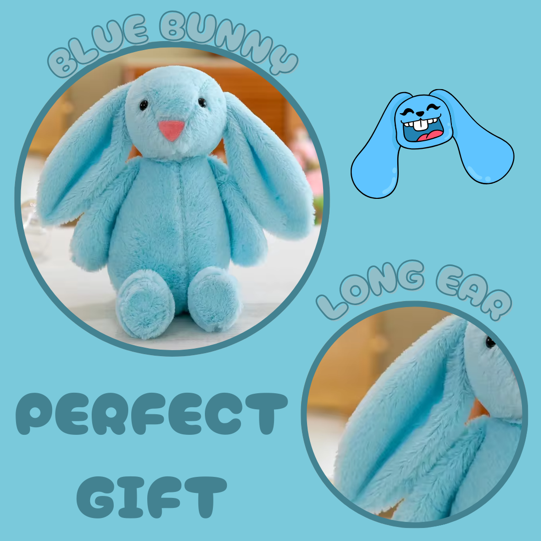 BLUE LONG EAR SIMPLE BUNNY PLUSH TOY