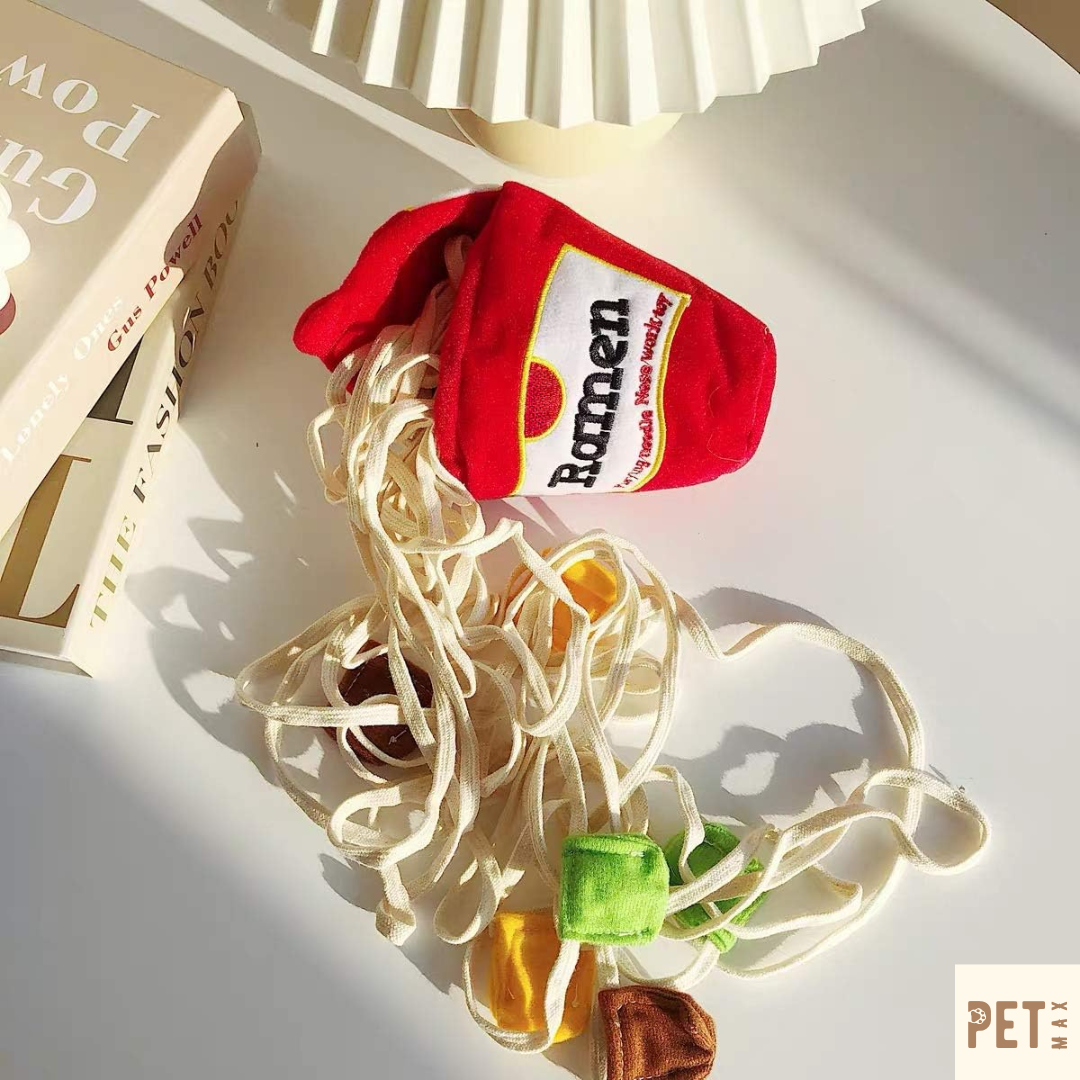 PETMAX Ramen Noodle Cup Dog Toy for Treat Dispensing and Nose Work, Interactive Dispensing Toys, Plush Food Hide and Sniff Toy for Small and Medium Breed Dogs and Puppies