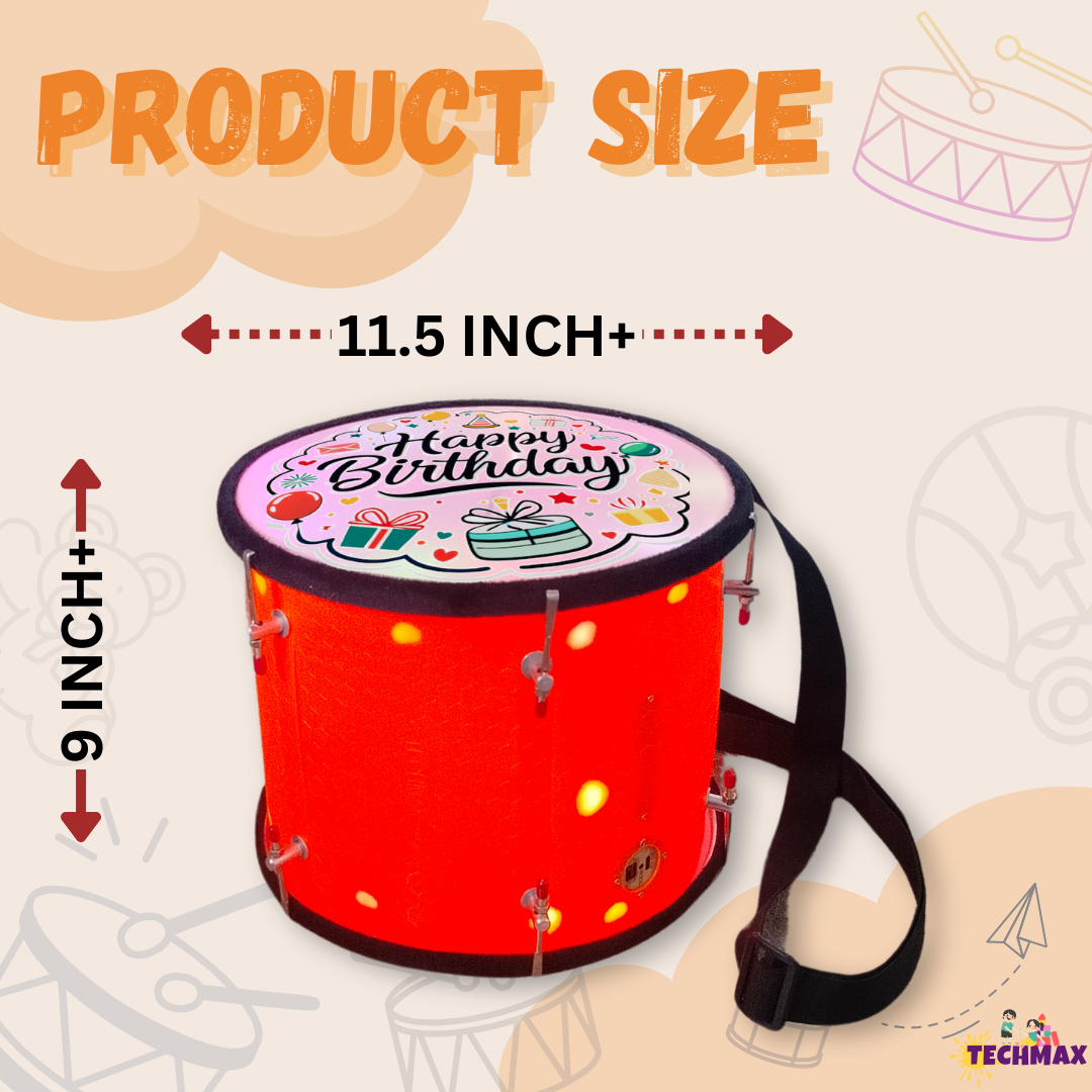 11.5 Inch - Orange - Plastic - Happy Birthday Lighting Drum - Sensor Based - Double Side