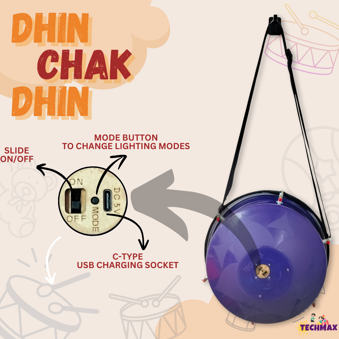 11.5 Inch - Blue - Plastic - Lighting Dholak Tasha - Sensor Based - Single Side