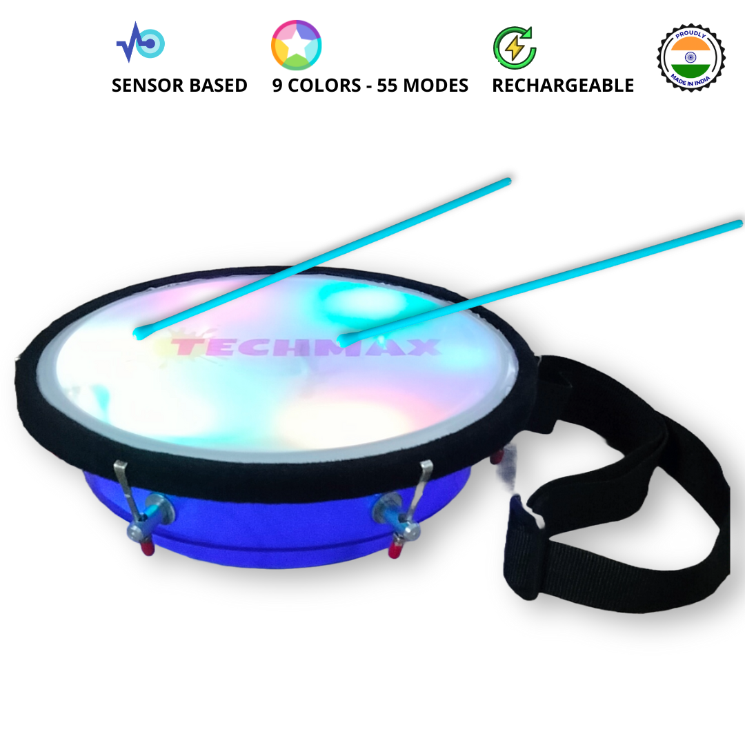 9Inch - Blue - Plastic - Lighting Dholak Tasha - Sensor Based - Single Side