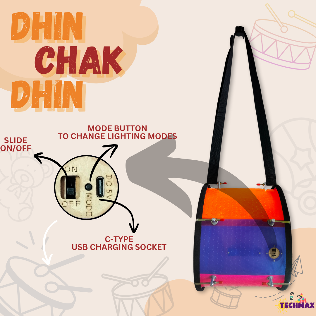 11.5 Inch - Multicolor - Plastic  - Lighting Dholak Tasha - Sensor Based - Double Side
