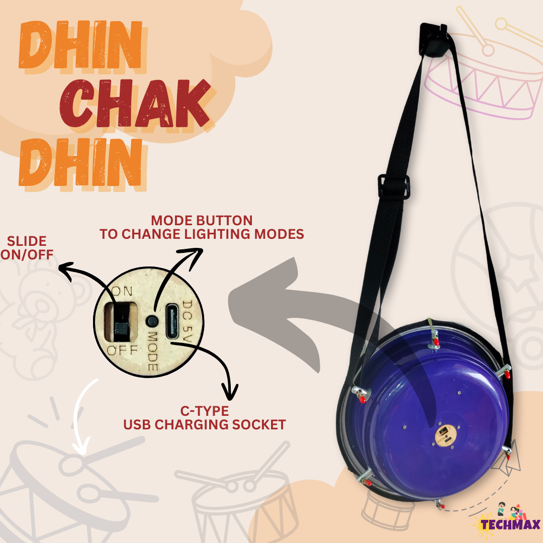 9Inch - Blue - Plastic - Lighting Dholak Tasha - Sensor Based - Single Side