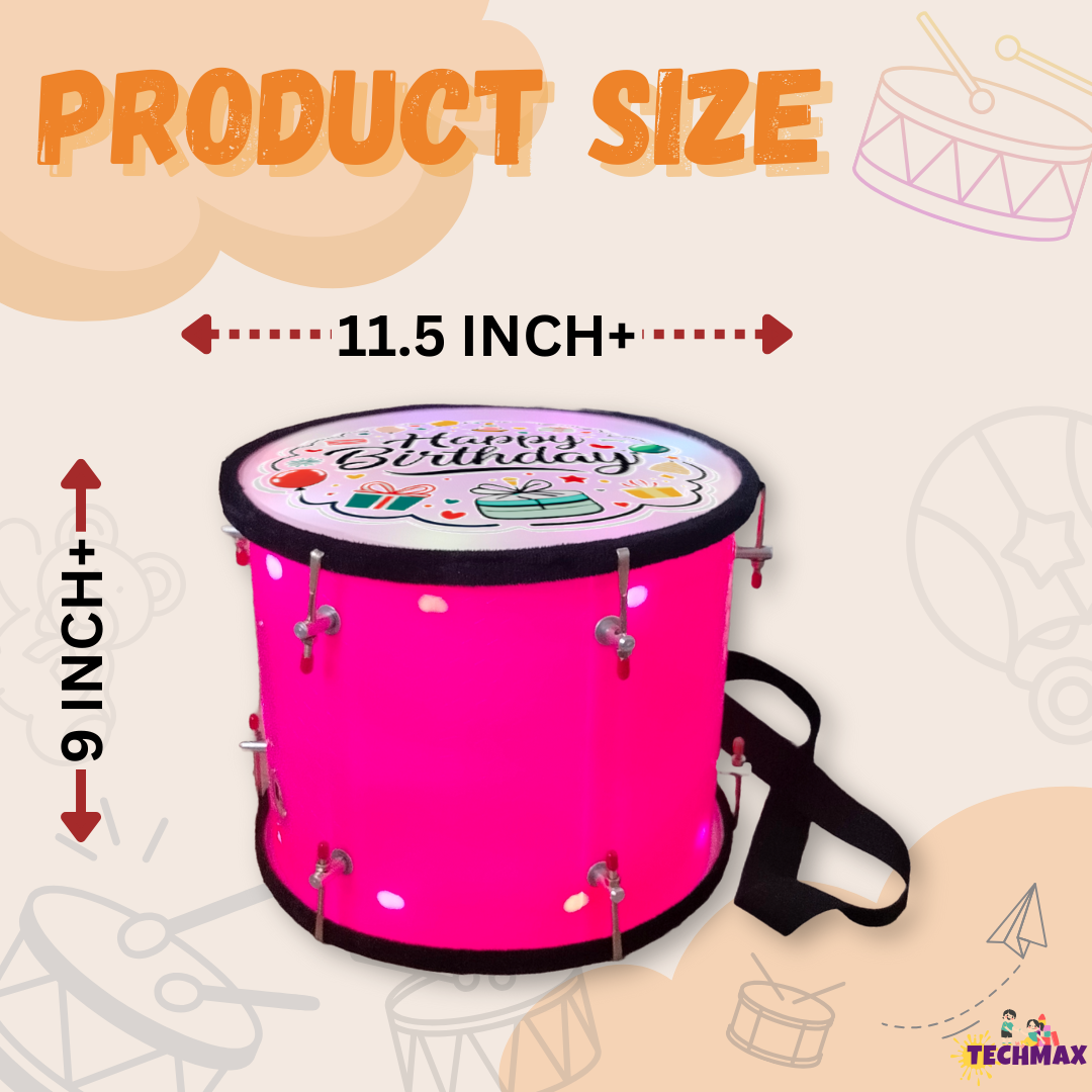 11.5 Inch - Pink - Plastic - Happy Birthday Lighting Drum - Sensor Based - Double Side