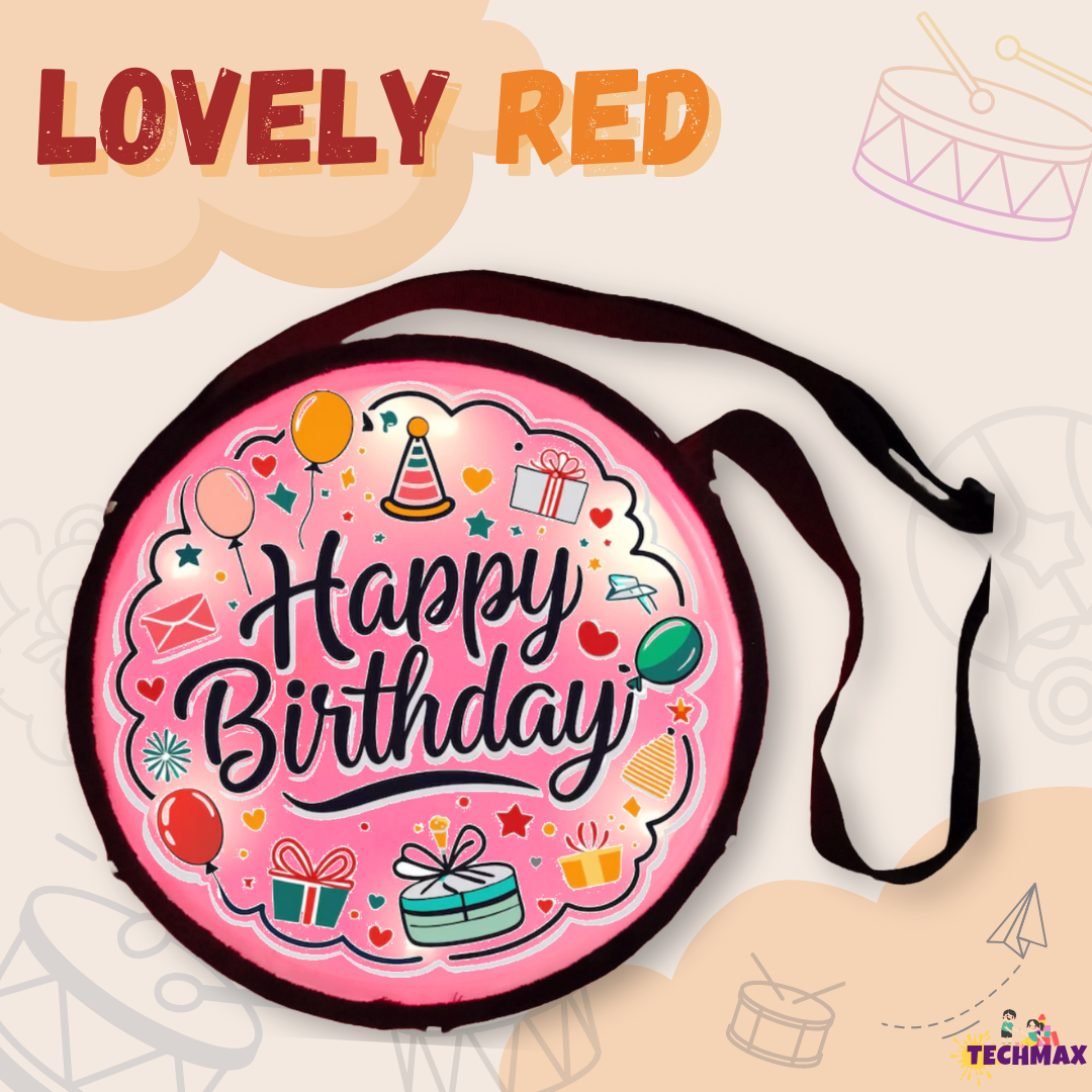 11.5 Inch - Orange - Plastic - Happy Birthday Lighting Drum - Sensor Based - Double Side