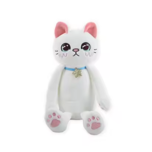 WHITE PINK LONG HAND LEG CAT PLUSH TOY