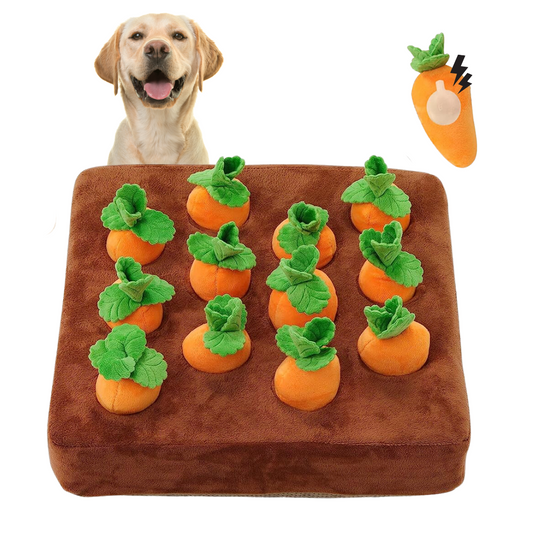 PETMAX Pet Snuffle Mat for Dogs, Stuffed Carrot Plush Feeding Snuffle Mat, Enrichment Pet Foraging mat for Smell Training and Slow Eating, Stress Relief, Dog Puzzle Toys for Small Medium Dogs