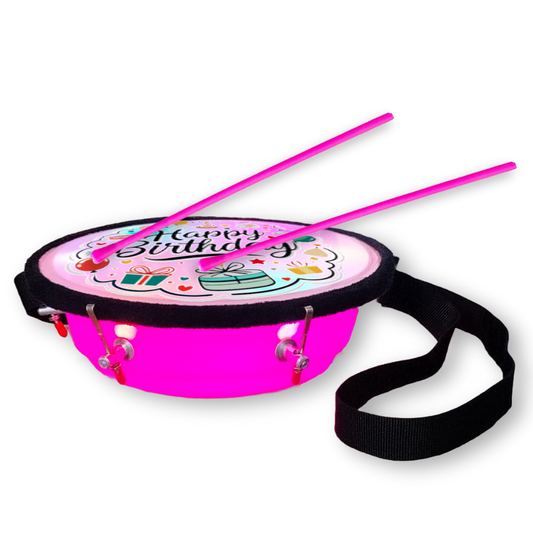 9Inch - Pink - Plastic  - Happy Birthday Lighting Drum - Sensor Based - Single Side