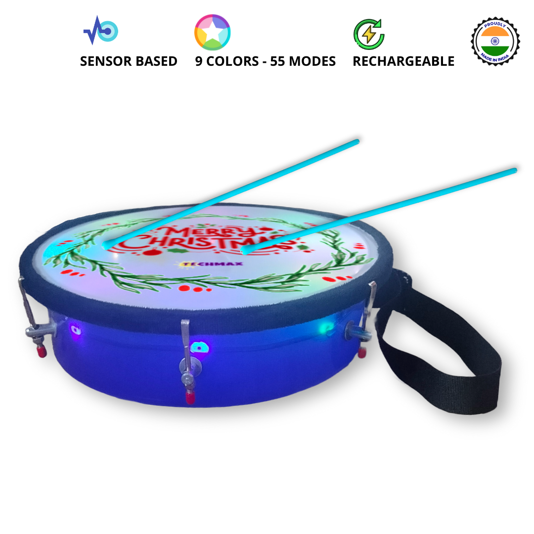 11.5 Inch - Blue - Plastic  - Christmas Lighting Drum - Sensor Based - Single Side