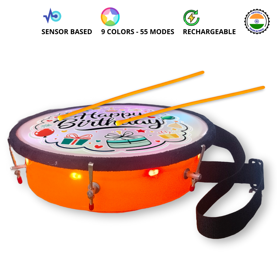 11.5 Inch - Orange - Plastic  - Happy Birthday Lighting Drum - Sensor Based - Single Side