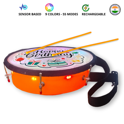 11.5 Inch - Orange - Plastic  - Happy Birthday Lighting Drum - Sensor Based - Single Side
