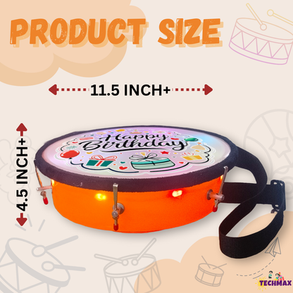 11.5 Inch - Orange - Plastic  - Happy Birthday Lighting Drum - Sensor Based - Single Side