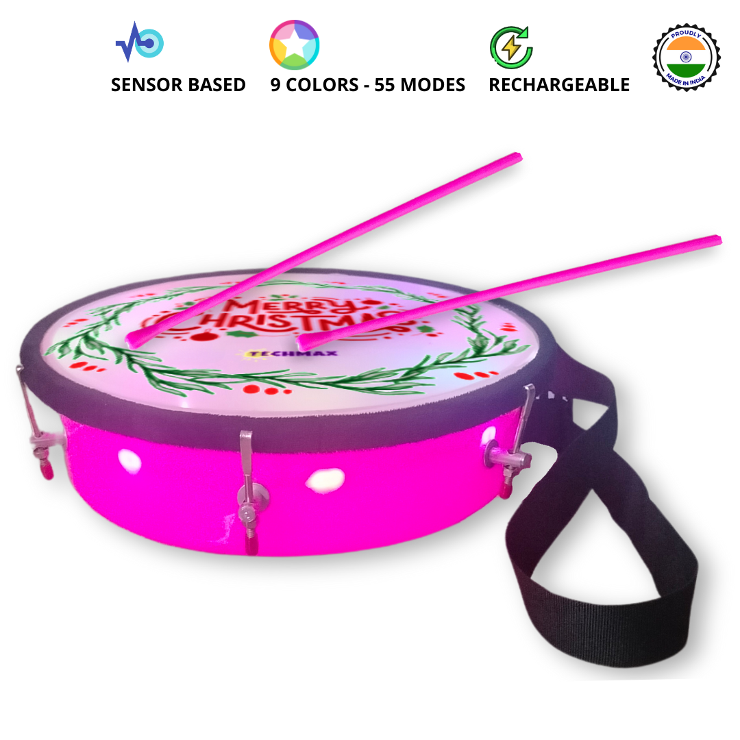 11.5 Inch - Pink - Plastic  - Christmas Lighting Drum - Sensor Based - Single Side