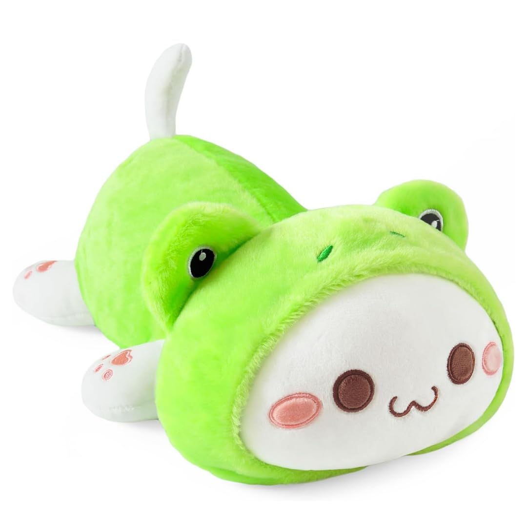 SLEEPY GREEN FROG CAT PLUSH TOY