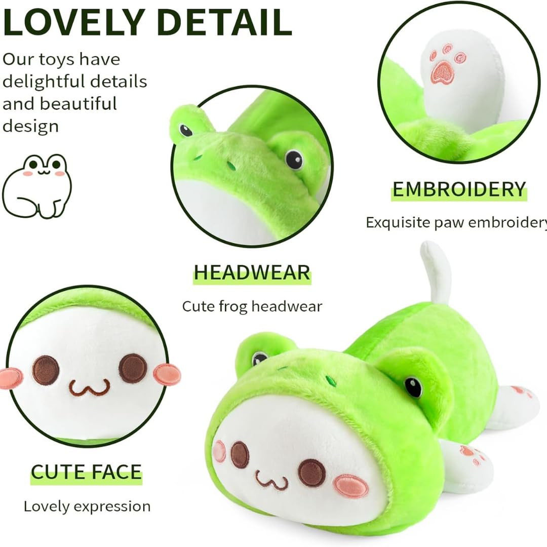 SLEEPY GREEN FROG CAT PLUSH TOY