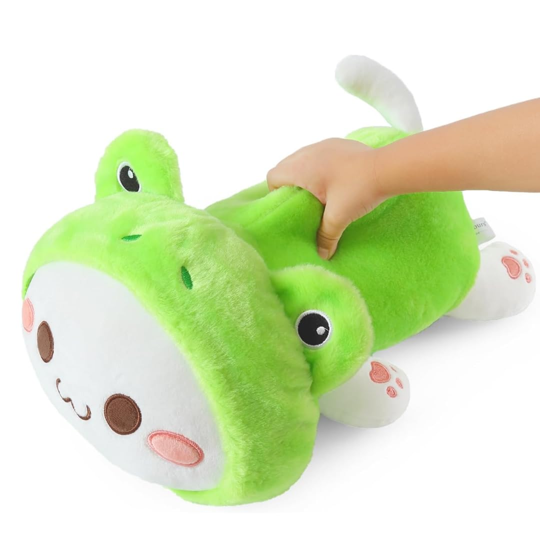 SLEEPY GREEN FROG CAT PLUSH TOY