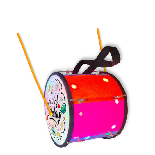 11.5 Inch - Multicolor - Plastic  - Happy Birthday Lighting Drum - Sensor Based - Double Side