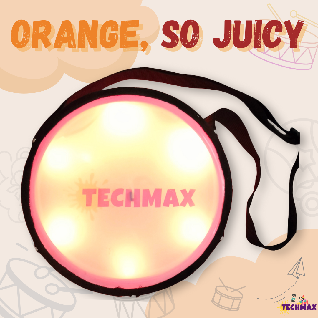 9Inch - Orange - Plastic  - Lighting Dholak Tasha - Sensor Based - Single Side