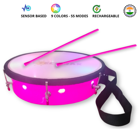 11.5 Inch - Pink - Plastic  - Lighting Dholak Tasha - Sensor Based - Single Side