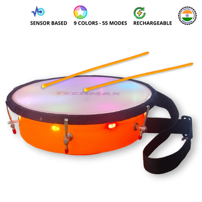 11.5 Inch - Orange - Plastic  - Lighting Dholak Tasha - Sensor Based - Single Side