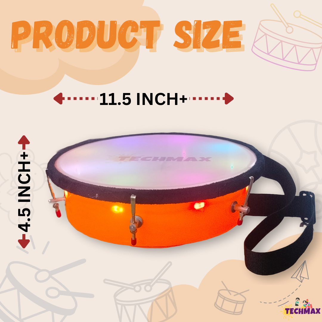 11.5 Inch - Orange - Plastic  - Lighting Dholak Tasha - Sensor Based - Single Side