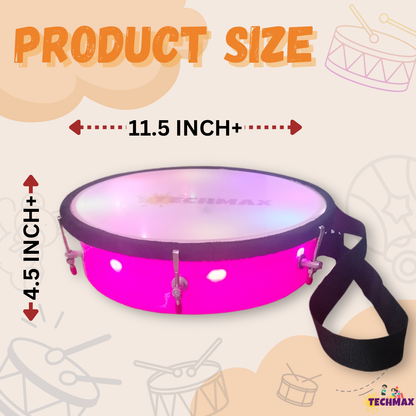 11.5 Inch - Pink - Plastic  - Lighting Dholak Tasha - Sensor Based - Single Side