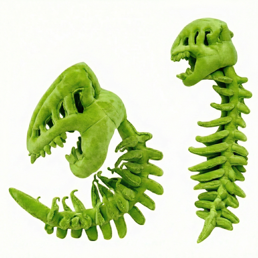 TechMax Solution Green Dinosaur Skeleton Plush - Flexible Neon T-Rex Fossil Stuffed Animal, Wearable Dino Hat & Neck Pillow