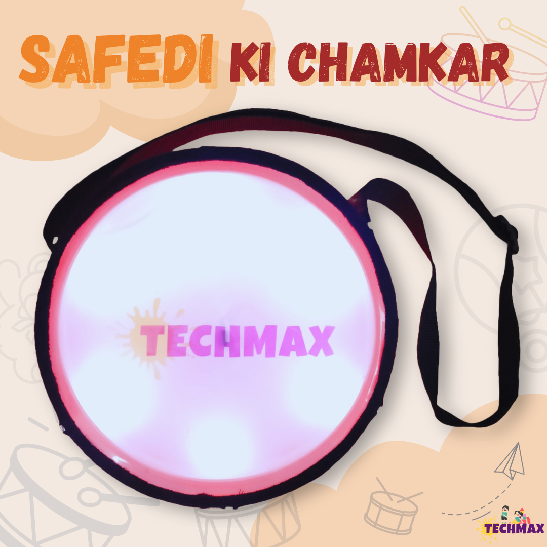 11.5 Inch - Pink - Plastic  - Lighting Dholak Tasha - Sensor Based - Single Side