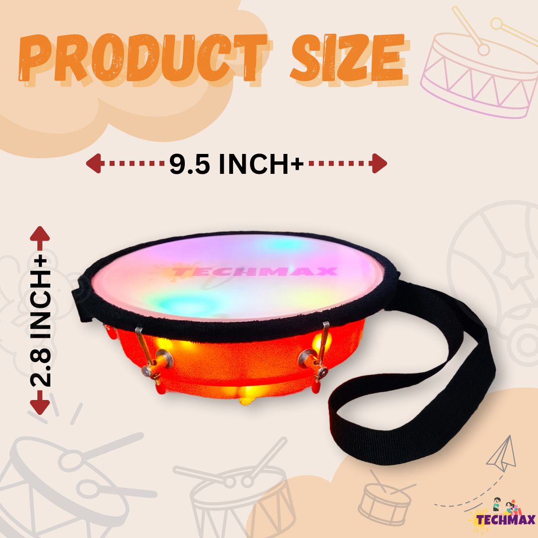 9Inch - Orange - Plastic  - Lighting Dholak Tasha - Sensor Based - Single Side