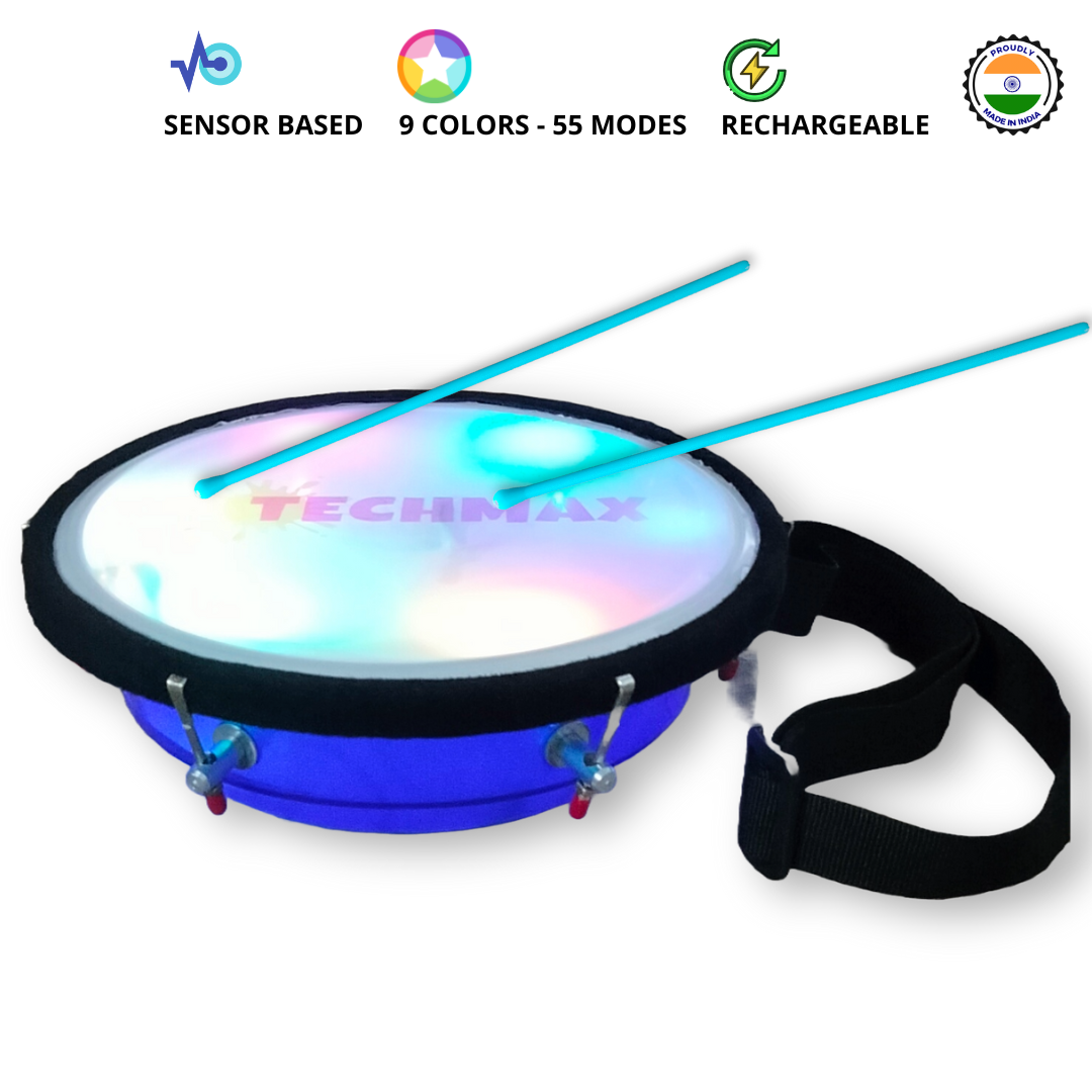 9Inch - Blue - Plastic  - Lighting Dholak Tasha - Sensor Based - Single Side