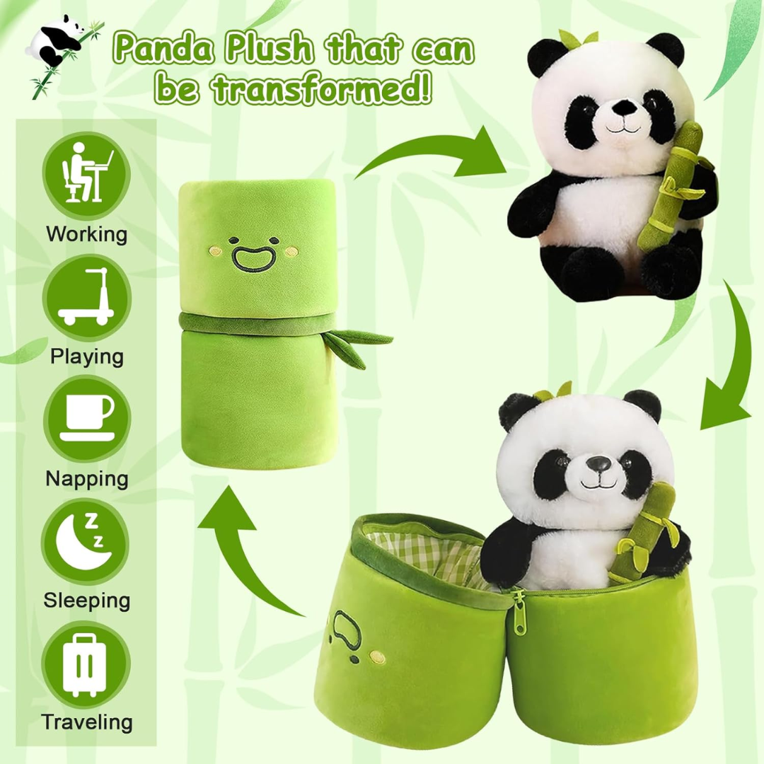 Cute Panda with Bamboo Plush Doll Soft Panda Stuffed Bear Plush Hugging Pillow for Kids Birthday