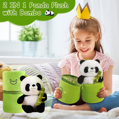 Cute Panda with Bamboo Plush Doll Soft Panda Stuffed Bear Plush Hugging Pillow for Kids Birthday
