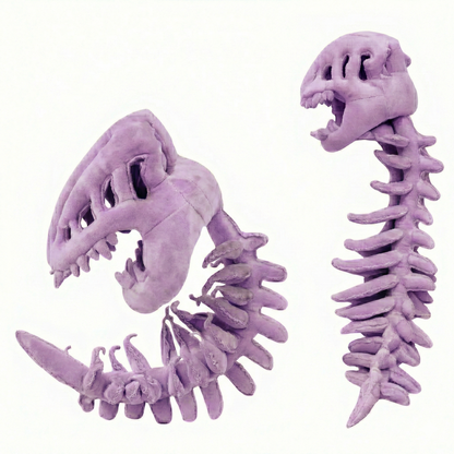TechMax Solution Purple Dinosaur Skeleton Plush - Flexible Lavender T-Rex Fossil Stuffed Animal, Wearable Dino Hat & Neck Pillow