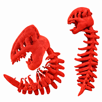 TechMax Solution Red Dinosaur Skeleton Plush - Flexible Crimson T-Rex Fossil Stuffed Animal, Wearable Dino Hat & Neck Pillow