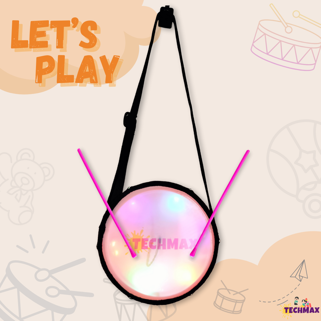 9Inch - Pink - Plastic  - Lighting Dholak Tasha - Sensor Based - Single Side