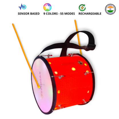 11.5 Inch - Orange - Plastic - Lighting Dholak Tasha - Sensor Based - Double Side