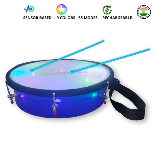 11.5 Inch - Blue - Plastic  - Lighting Dholak Tasha - Sensor Based - Single Side