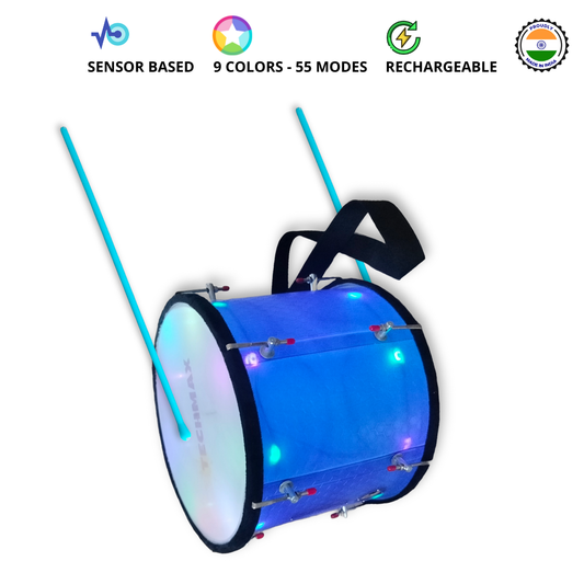 11.5 Inch - Blue - Lighting Dholak Tasha - Sensor Based - Double Side